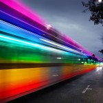 Speeding bus, blurred motion. Santa Monica Blvd., West Hollywood, USA